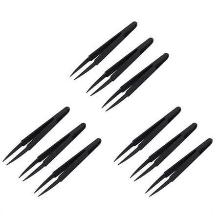 9 Pcs Black Plastic Electronic Pointy Tip Anti-Static Tweezers