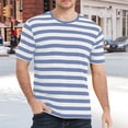 thumbnail image 2 of Short Sleeve Shirts for Men Striped Color Block Round Neck Pullover Tee Shirts Summer Casual Relaxed Fit Tops, 2 of 5