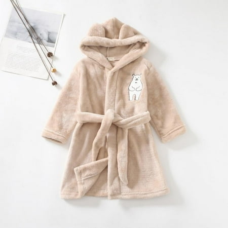 

Boys Girls Fleece Bathrobe Hooded Toddler Soft Fuzzy Robe for Kids