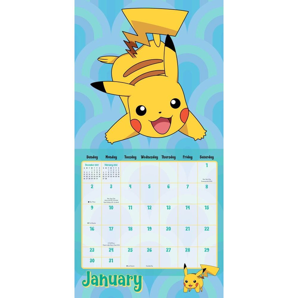 Pokemon Calendar 2021-2022: Calendar 2021-2022 with 18 colored