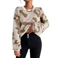thumbnail image 2 of Long Sleeve Shirts for Women Sweaters Fall Outfits Color Block Winter Clothing Dressy Casual Soft Khaki XL, 2 of 8