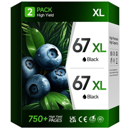 67 Ink Cartridge Compatible for HP 67 Black Ink for HP Deskjet 2700 2700e 2752 2752e 2755 2755e Envy 6000 6055 6055e 6058 Envy Pro 6455 6458 Printer (2-Pack)