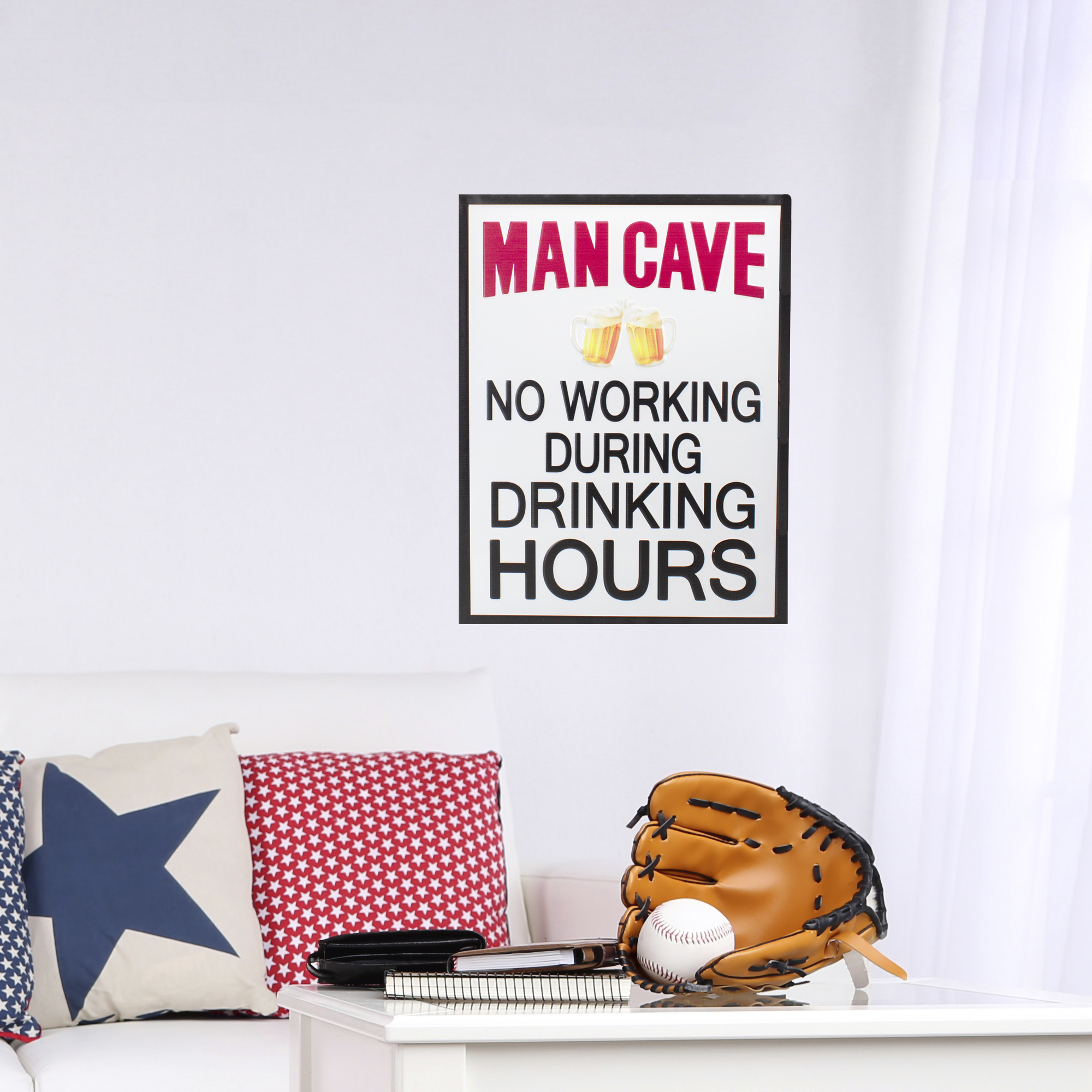 18.5" White and Black Framed "Man Cave" Metal Sign Wall Decor