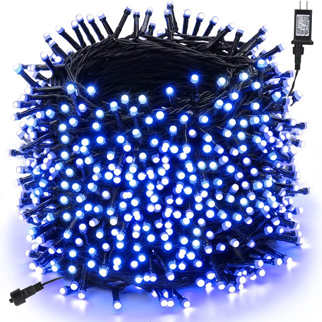 Christmas Lights Indoor Outdoor, 114ft 300 LED Christmas String Lights with 8 Modes, Timer, Connectable, Waterproof String Lights for Christmas Party, Yard, Garden, Xmas Tree Decorations(Blue)