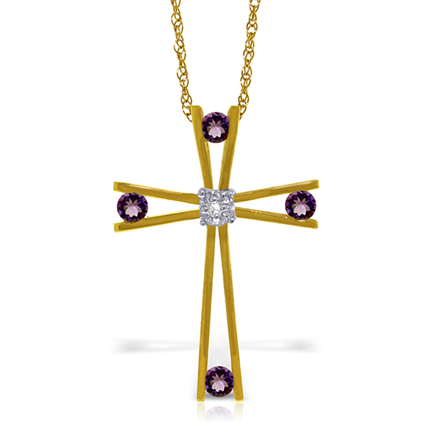 Galaxy Gold 14K Solid Gold Natural Diamond & Amethyst Cross Pendant Necklace for Women - Yellow Gold Fine Jewelry