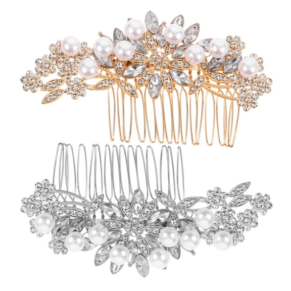 ELAYARD 2Pcs Flower Hair Comb Bridal Accessories Metal Hairpiece for Wedding Elegant Romantic Style