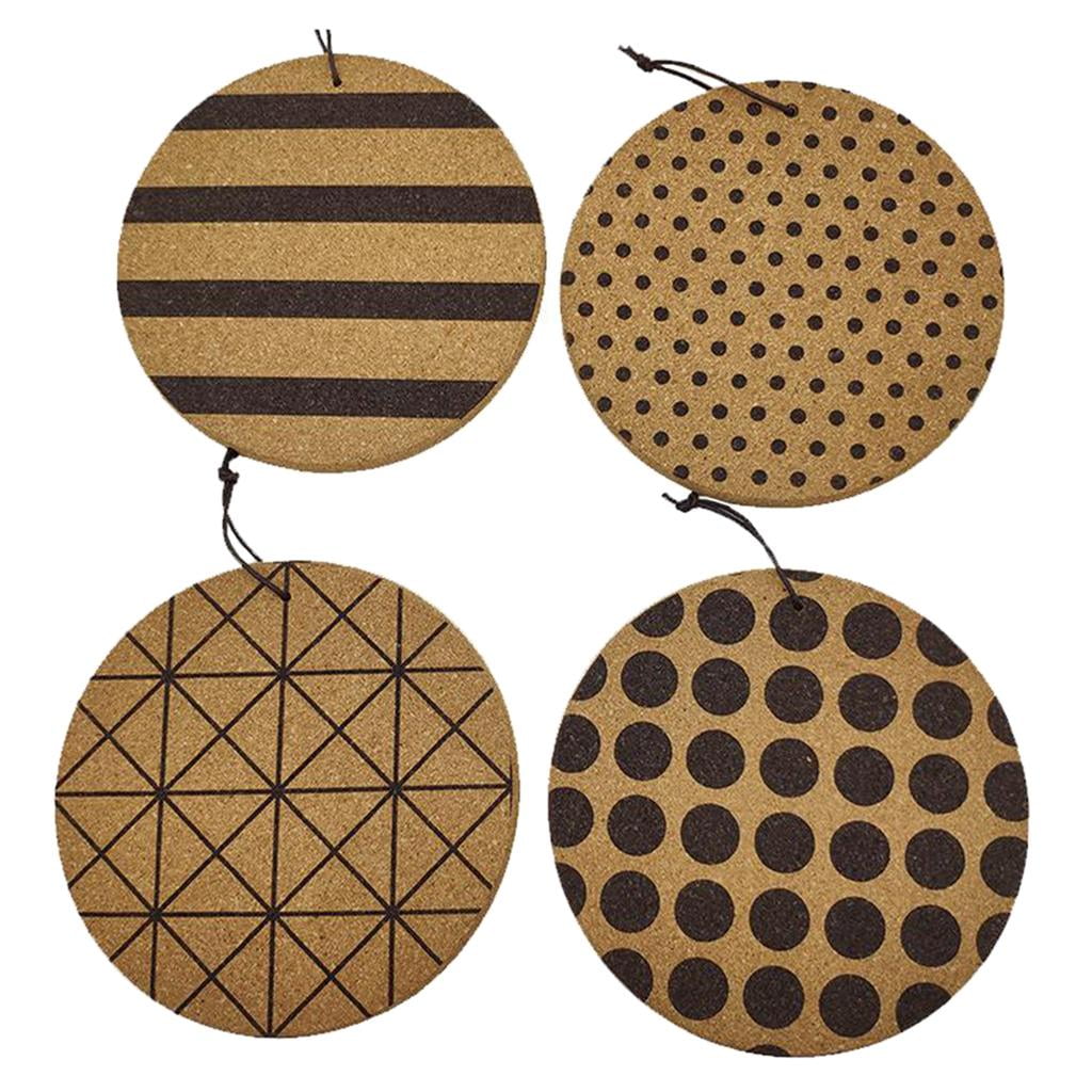 4x Round Cork Placemats Thickened Table Insulation hot Placemat for pot