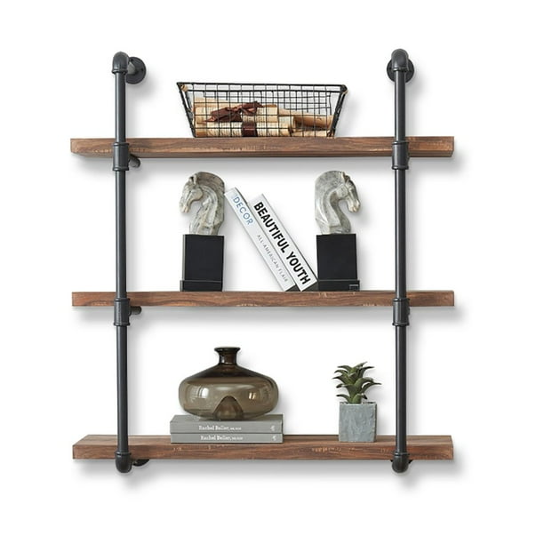 CASANUVA 3Shelf Black Iron Pipe Shelving Unit, Industrial Black Pipe