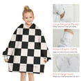 thumbnail image 6 of Black and White Checkered Pattern Blanket Hoodies for Kids 6-13YR Oversize Wearable Blanket Hoodies for Boys Girls Teens, 6 of 7