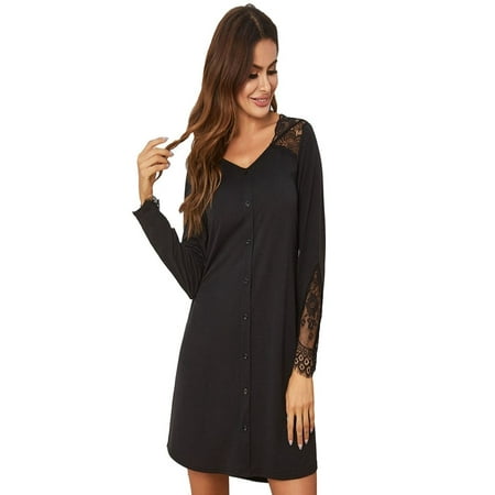 

Luxsea Summer Womens Pajamas Dress Ladies Lace Stitching Solid Plus Size Sleepwear Nightgown/S-2XL