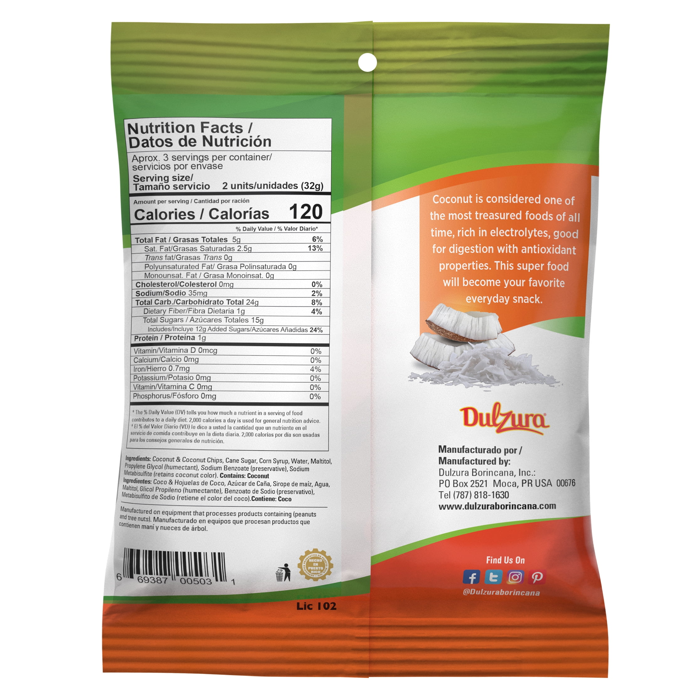 Dulzura Coconut Entree Bites 3.4oz Bag, vegan, gluten free, NON-GMO