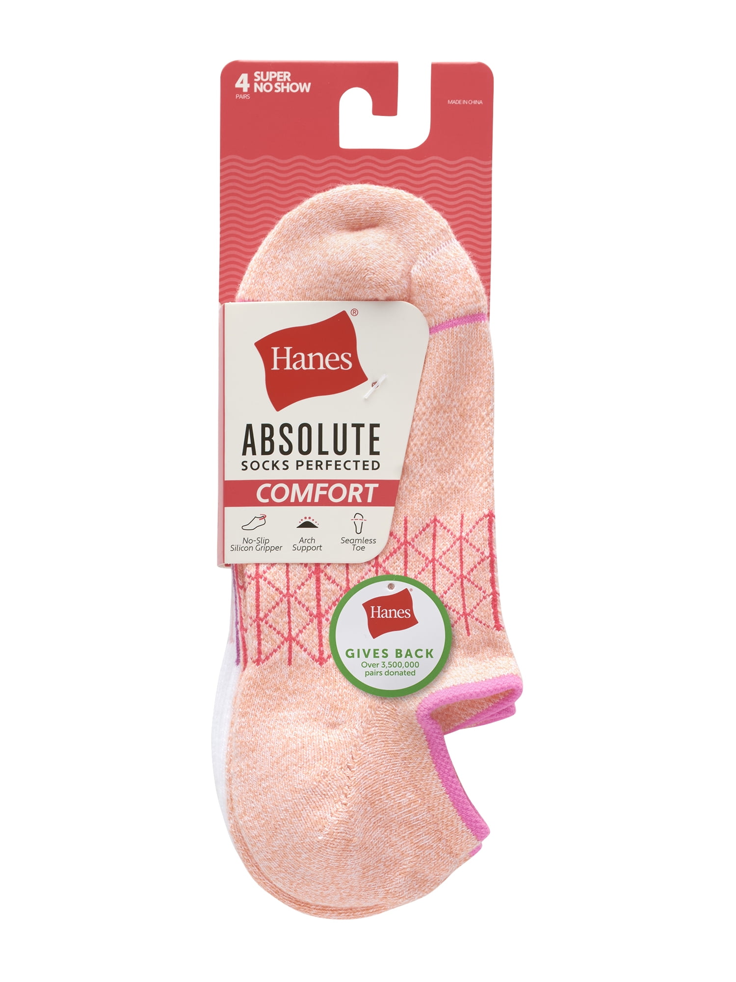 Hanes Women's Super No Show Socks with Gripper, Absolute Comfort, 4-Pack, Size 5-9
