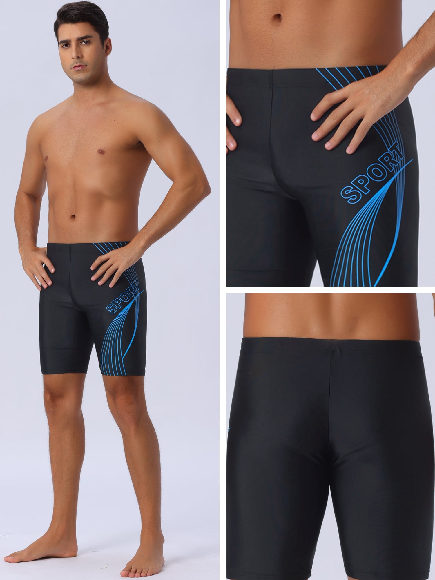 DARING DIVA Men's Elastic Waist Regular Fit Sports Training Swimwear Trunks 28 Black Blue