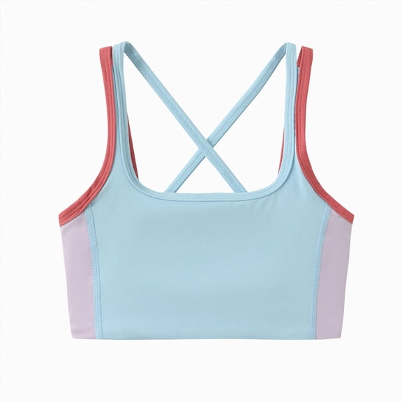 WUANDIXFA Cute Bras for Teens Girls Sports Bras Cross Back Training Bras for Girls Padded Scoop Neck for Kids Teens Athletic Yoga Dance Crop Top,Light Blue,13-14 Years