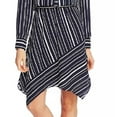 thumbnail image 3 of Vince Camuto Women's Long Sleeve Asymmetrical Hem Plain View Stripe Shirtdress Caviar Navy Size Small, 3 of 3