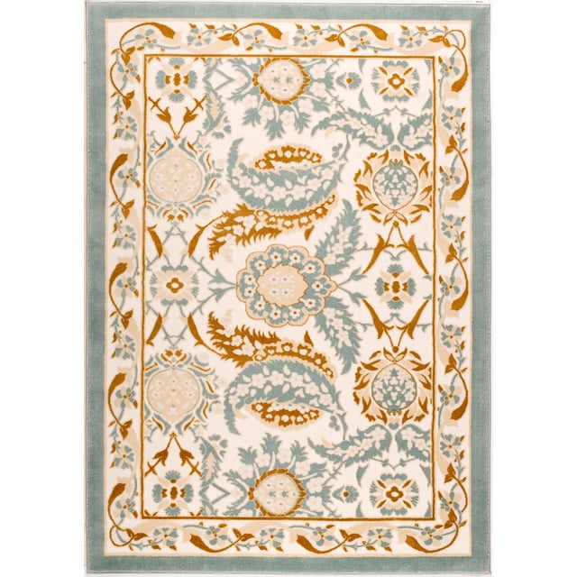 Ladole Rugs Sky Blue Cream Traditional Area Rug 5'3" x 7'6"