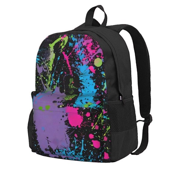 Rainbow Of Neon Paint Splatters Backpack,Large Capacity Backpack,Laptop Backpack,Water Resistant Backpack For Women Men