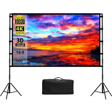 Outdoor Projector Screen with Stand, 100 Inch Portable Foldable 4K HD Double Sided Wrinkle-Free Indoor Movie Screen with Carry Bag for Backyard Movie Night