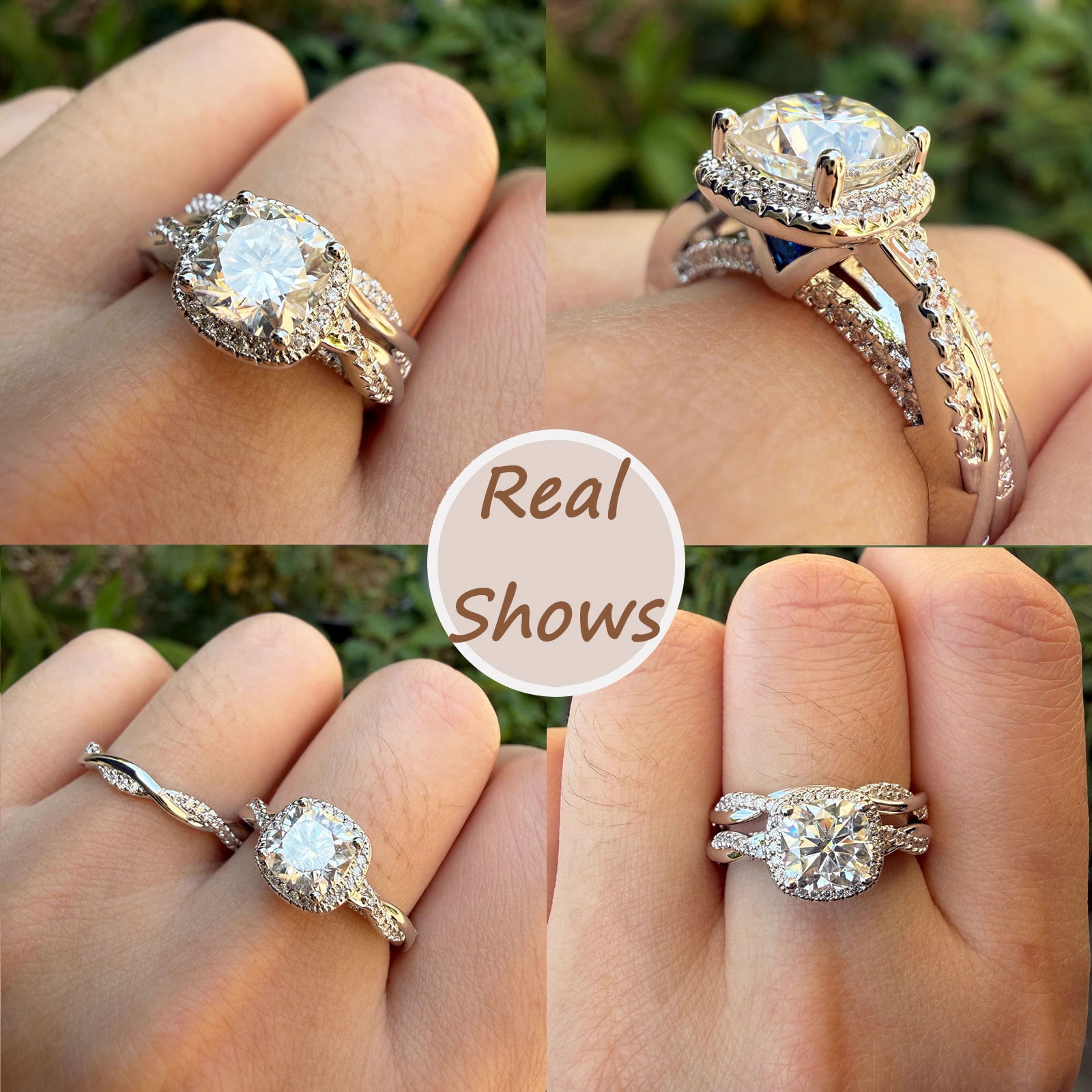 Newshe Jewellery 2.5 Carat Moissanite Wedding Ring Sets Twisted Band Cushion Round Infinity Bridal Rings for Women Size 6