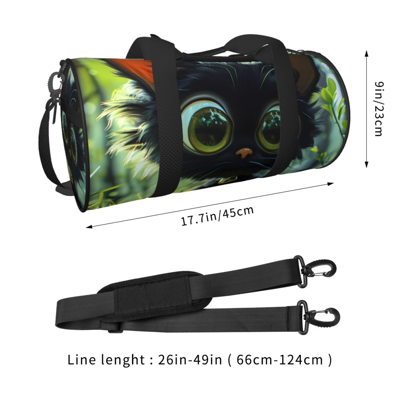 Defioc Cute Big-Eyed Black Cat for Travel Duffle Bag,Weekender Bag Carry On Tote Bags Hospital Bag Large Capacity Sport Gym Bag for Men Women Fit for Trave, Gym,Weekend