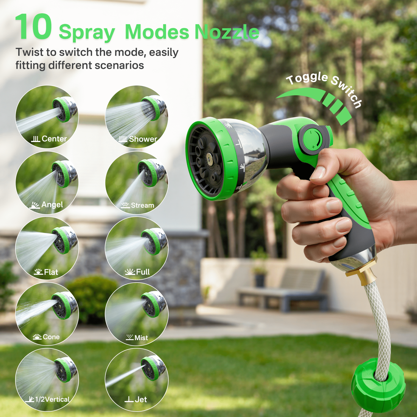 GINOST 100-150 ft Retractable Garden Hose Reel with 10-Pattern Spray Nozzle, Wall-Mounted Auto-Rewind System, Lock-at-Any-Length, Heavy-Duty 3-Layer PVC Hose (1/2-in)