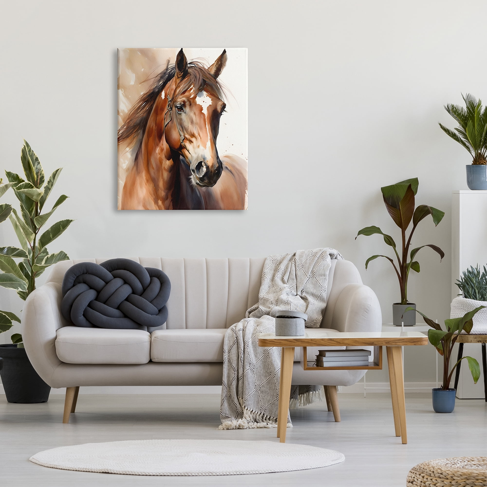 Stupell Industries Brown Horse Painting Animals & Insects Painting Gallery Wrapped Canvas Art Print Wall Art, 30 x 40