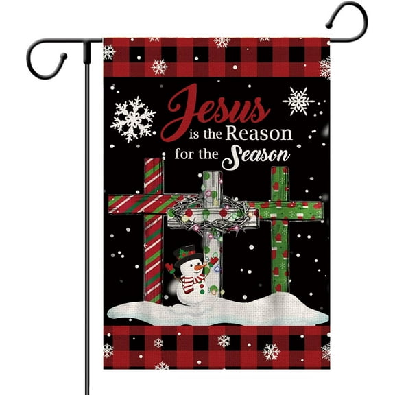 Jesus is The Reason for The Season Garden Flag - Christmas Garden Flags 12.5x18 Flag Buffalo Plaid Burlap Farmhouse Welcome Decorative Flags For Outside Outdoor Lawn Xmas Decoration