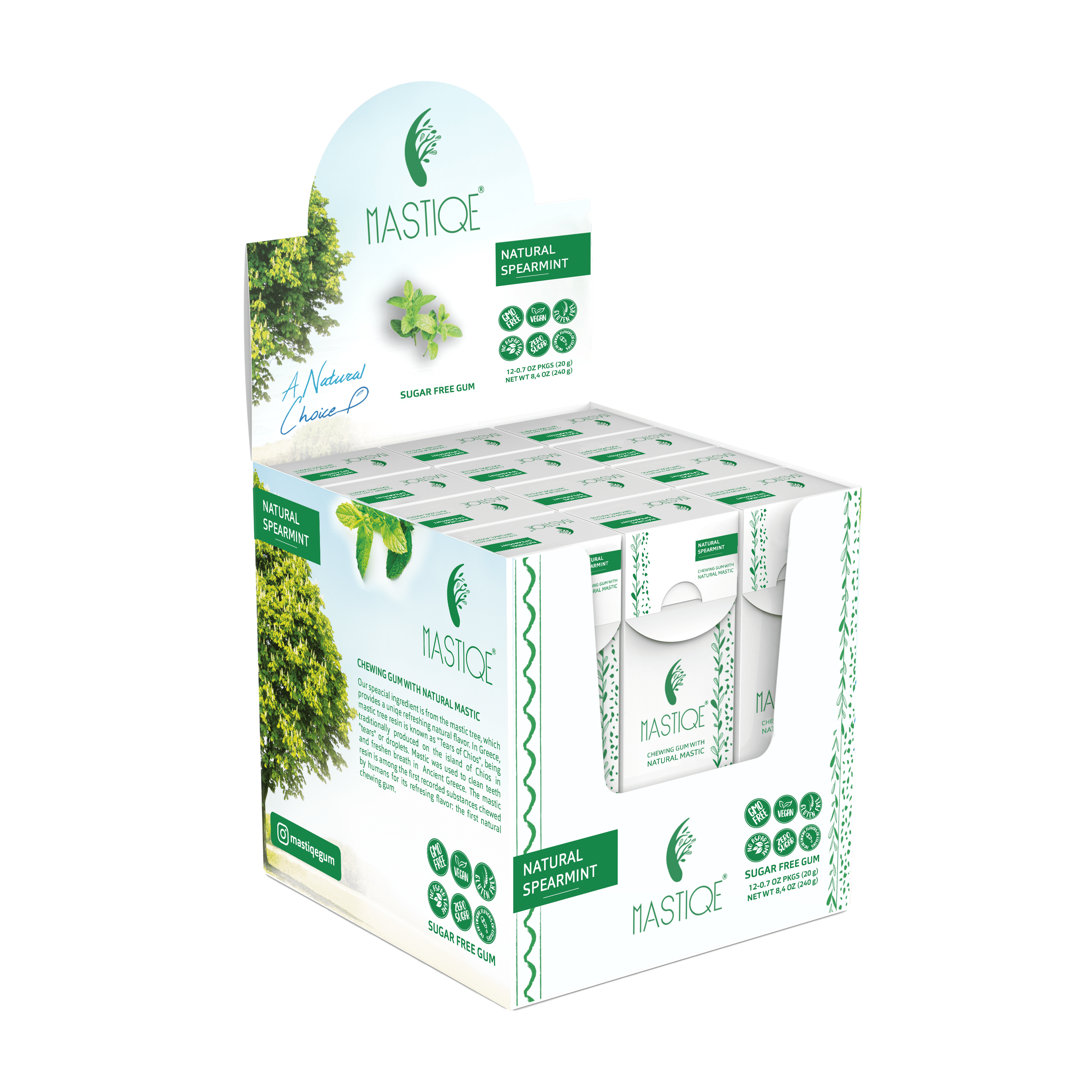 Mastiqe Sugar Free Chewing Gum with Natural Mastic -Spearmint (12 Pack)