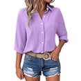 thumbnail image 2 of Lixiuxyad Colla Shirts for Women Women's Casual Short Sleeve Solid Color Blouse Tops For Everyday Wear With Jeans Comfortable Spring Summer Fall Shirt, 2 of 5