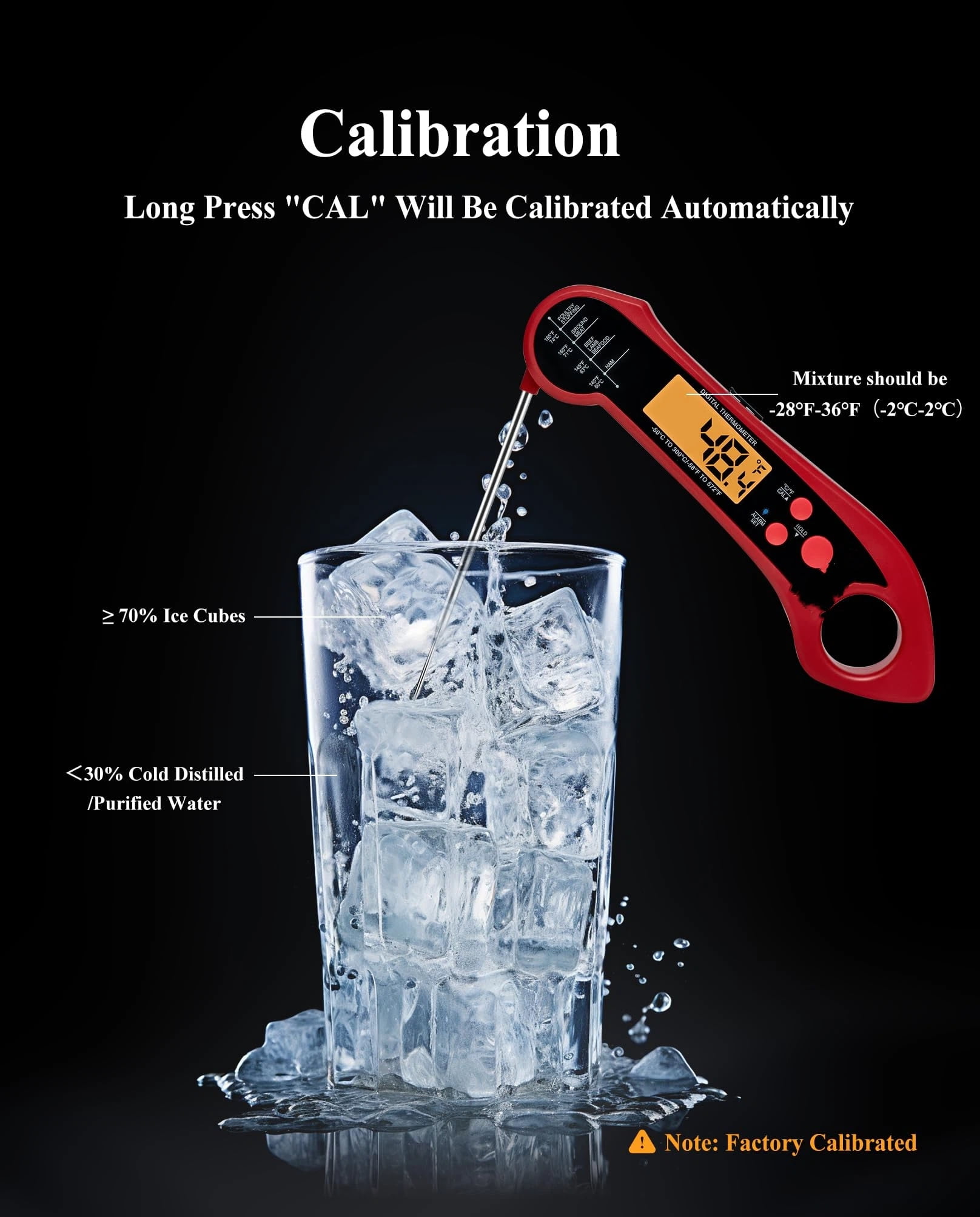 2-in-1 Meat Thermometer, Digital Instant Read Food Kitchen Thermometer with Dual Probes | Waterproof | Alarm Set | Calibration | Backlit | Hold Function for Cooking (Red)（17.5*5*1.8cm ）