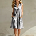 thumbnail image 4 of Ksrymi Two Piece Sets for Women Striped Sleeveless Romper Shorts – Loose V-Neck Button Down Wide Leg Playsuit with Pockets, Relaxed Set Overalls for Women, 4 of 7
