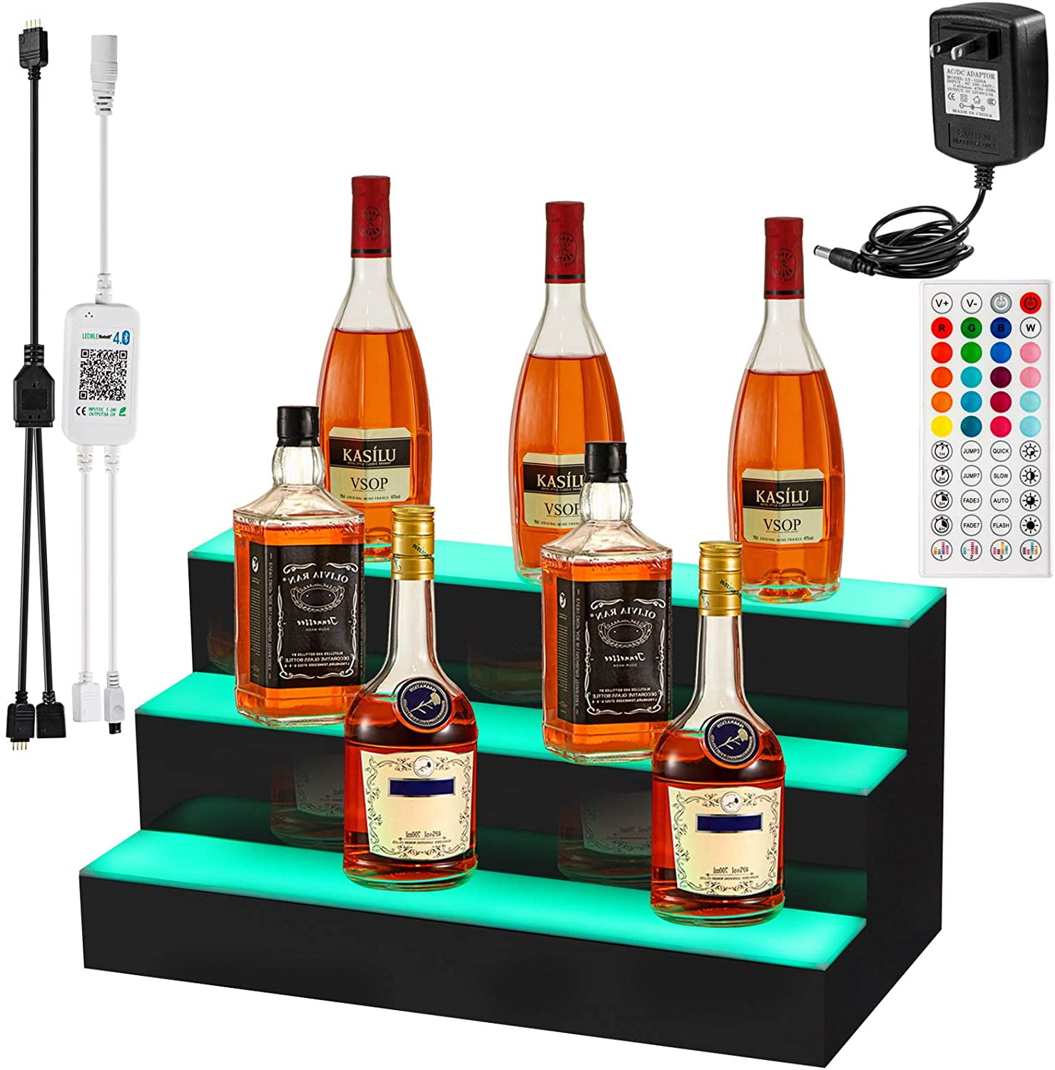 24" Music-Activated LED Lighted Bar  Stand Rack Liquor Display Shelf Wine Bottle 