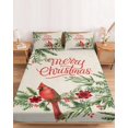 thumbnail image 2 of Cal.King Size Fitted Sheet Set - Christmas Cardinal 3 Piece Bedding Sets 16" Deep Pocket Fitted Sheet with 2 Pillowcases, Xmas Winter Pine Flower Berry on Linen Brushed Microfiber Hotel Bed Sheets, 2 of 9