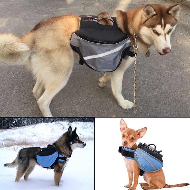 Flmtop Gilet de Camping de Randonnée Réglable pour Chien Sac de Selle avec Poches Bleu