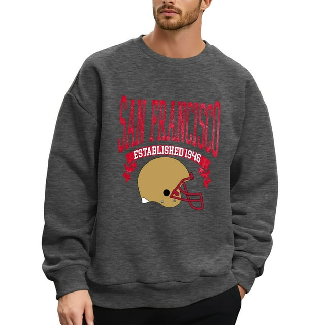Men Football Plus Size Pullover Fashion Sweatshirt Holiday Logo Print Hop Oversized Hoodless Crewneck Top