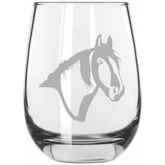 Clydesdale Face Horse Themed Etched 15.25oz Libbey Stemless Wine Glass