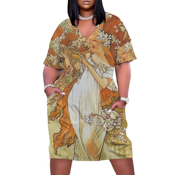 Alphonse Mucha-vestido holgado con bolsillos para dama de honor ropa de playa para mujer primavera 1896