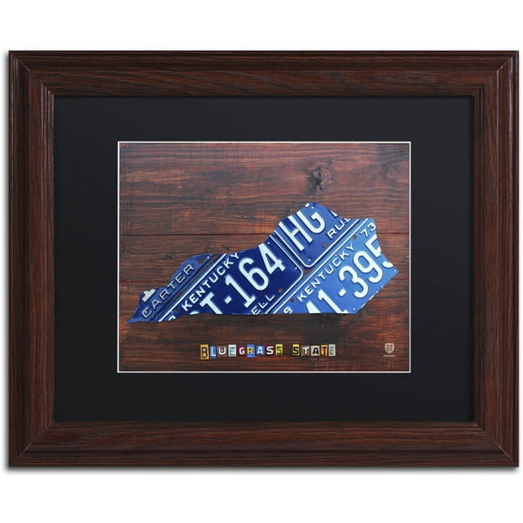 Trademark Fine Art 'Kentucky License Plate Map' Canvas Art by Design Turnpike, Black Matte, Wood Frame