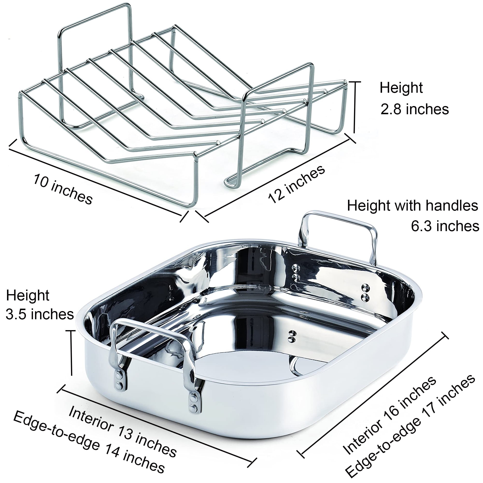 Cooks Standard Stainless Steel Roaster Pan with V-Shaped Rack, 16-Inch by 13-Inch Turkey Roasting Pan Bakeware for Oven, Rectangular