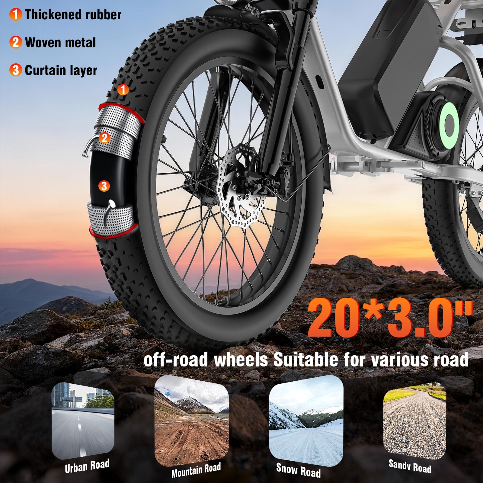 20 in Adult Electric Bicycle, 1000W Brushless Mid-Drive Motor, 48V 15.6Ah, Range Up To 50-60 Miles, Dual Disc Brakes, Ip54 Waterproof, 264 Lbs Load Capacity.White