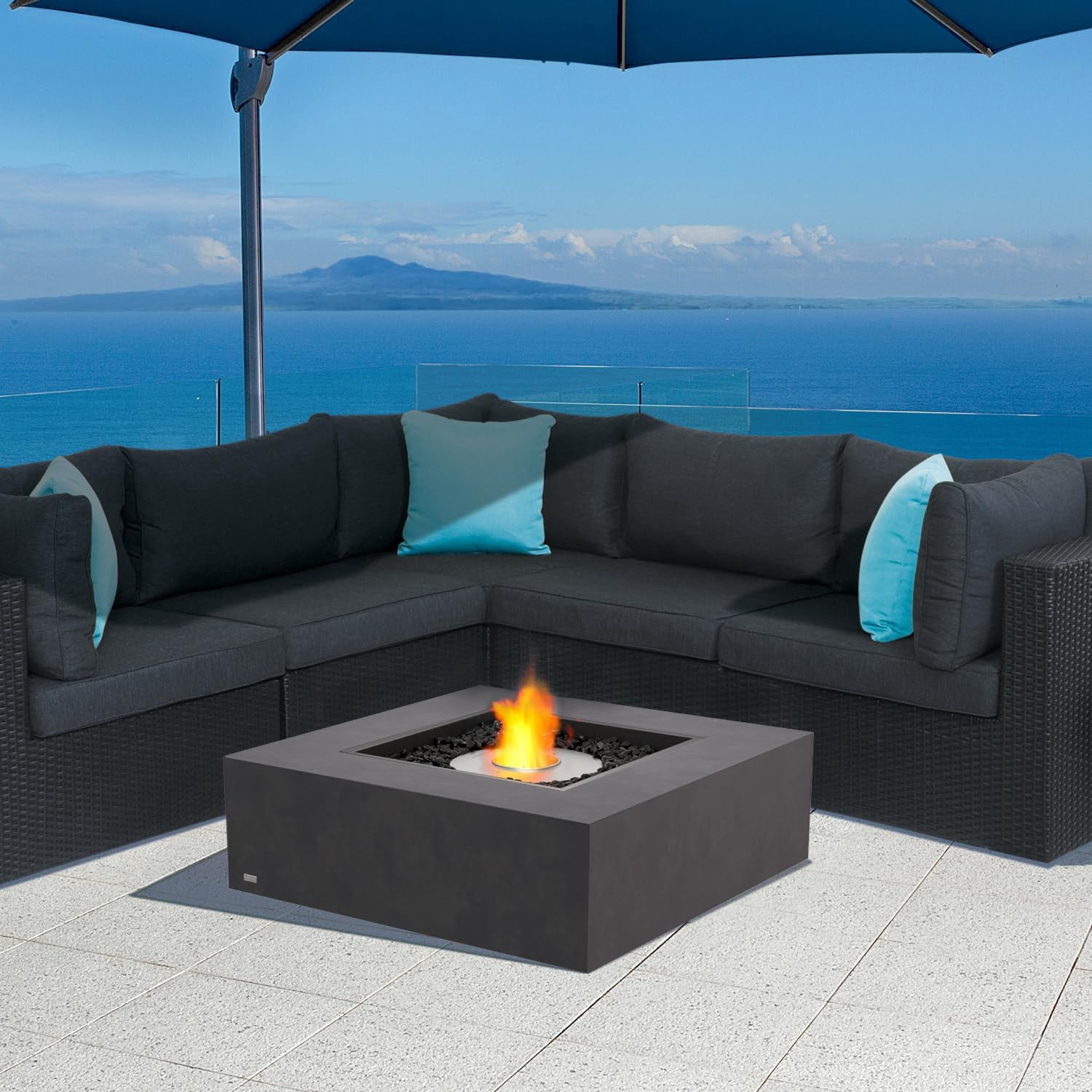 Ecosmart | Base 40 Fire Pit Table | Graphite Color | Stainless Steel Gas Burner | Elegant Curved Design with Versatile Wide Lip | Complements Any Decor and Setting