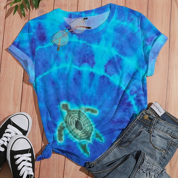 Tejiojio Essentials Short Sleeve Lady's Summer T-Shirt Women’s Summer Casual Tops Printed Elements O-neck Blouse