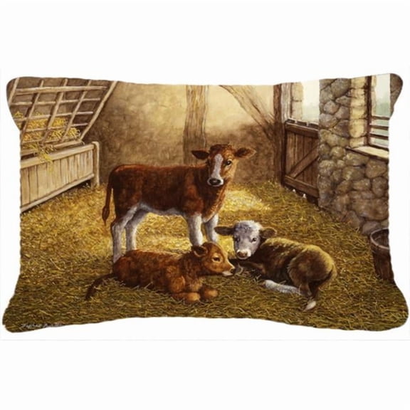 Cows Calves in the Barn Fabric Decorative Pillow