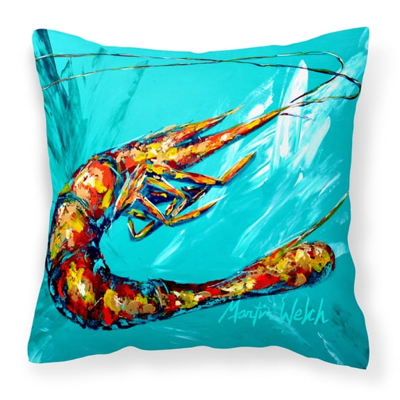 Carolines Treasures MW1100PW1414 Shrimp Teal Shrimp Canvas Fabric Decorative Pillow 14Hx14W multicolor