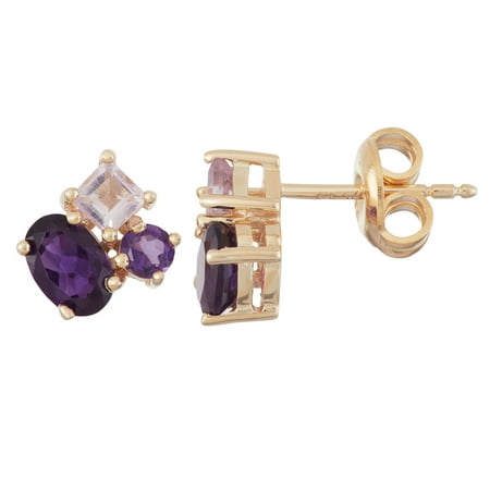 Tonal Amethyst 18kt Yellow Gold over Sterling Silver Cluster Stud Earrings