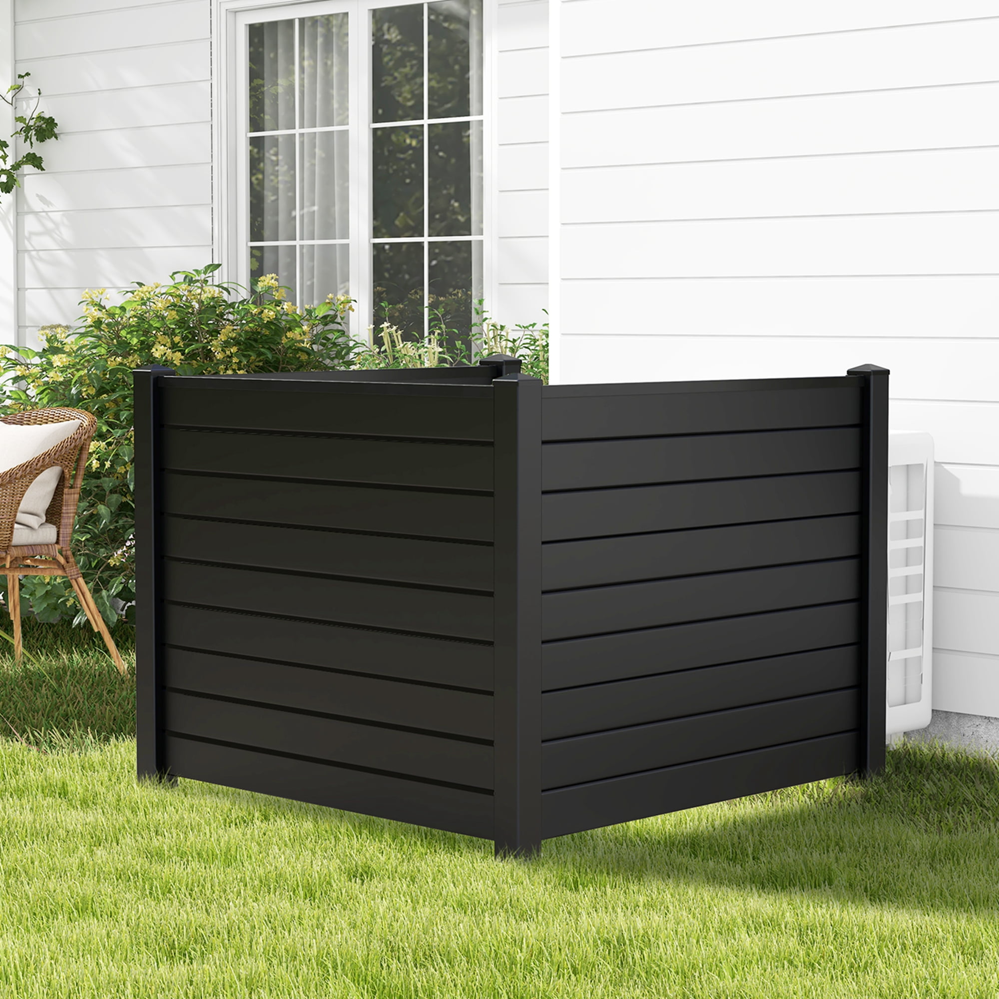 Costway 48"L x 37.5"H Air Conditioner Fence Screen Panel Kit with 3 Ground Stakes Black