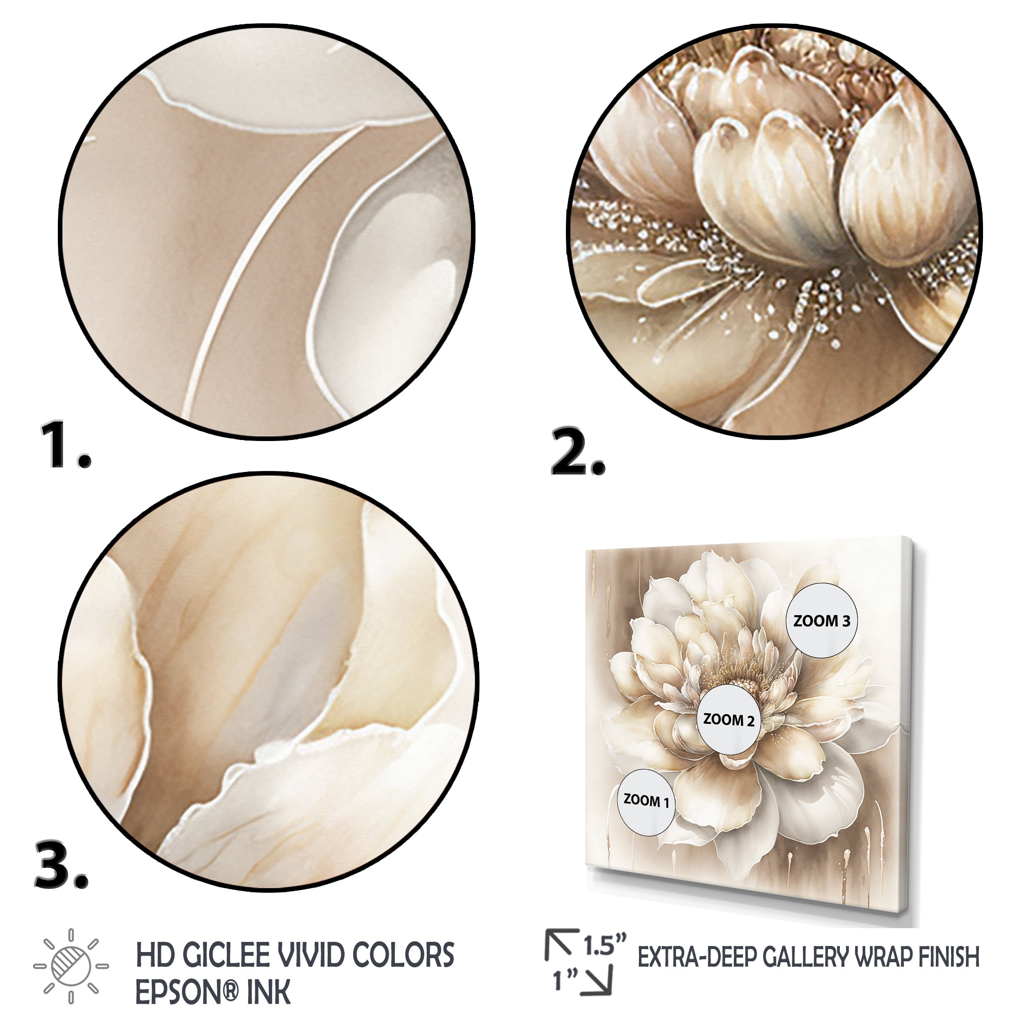 Designart Single Beige Flower II Canvas Wall Art