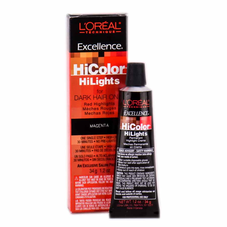 Color : Magenta , L'Oreal Technique Excellence HiColor Highlights - For Dark  Hair Only Red Highlights , Hair Scalp Head - Pack of 2 w/ SLEEKSHOP Teasing  Comb 