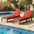 thumbnail image 1 of Gymax 2 Pcs Chaise Longue de Patio Fauteuil Inclinable avec Dossier Réglable 3 Positions et Coussin Brun et Orange, 1 of 9