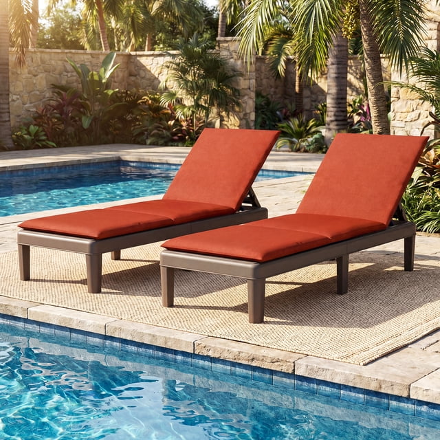 Gymax 2 Pcs Chaise Longue de Patio Fauteuil Inclinable avec Dossier Réglable 3 Positions et Coussin Brun et Orange